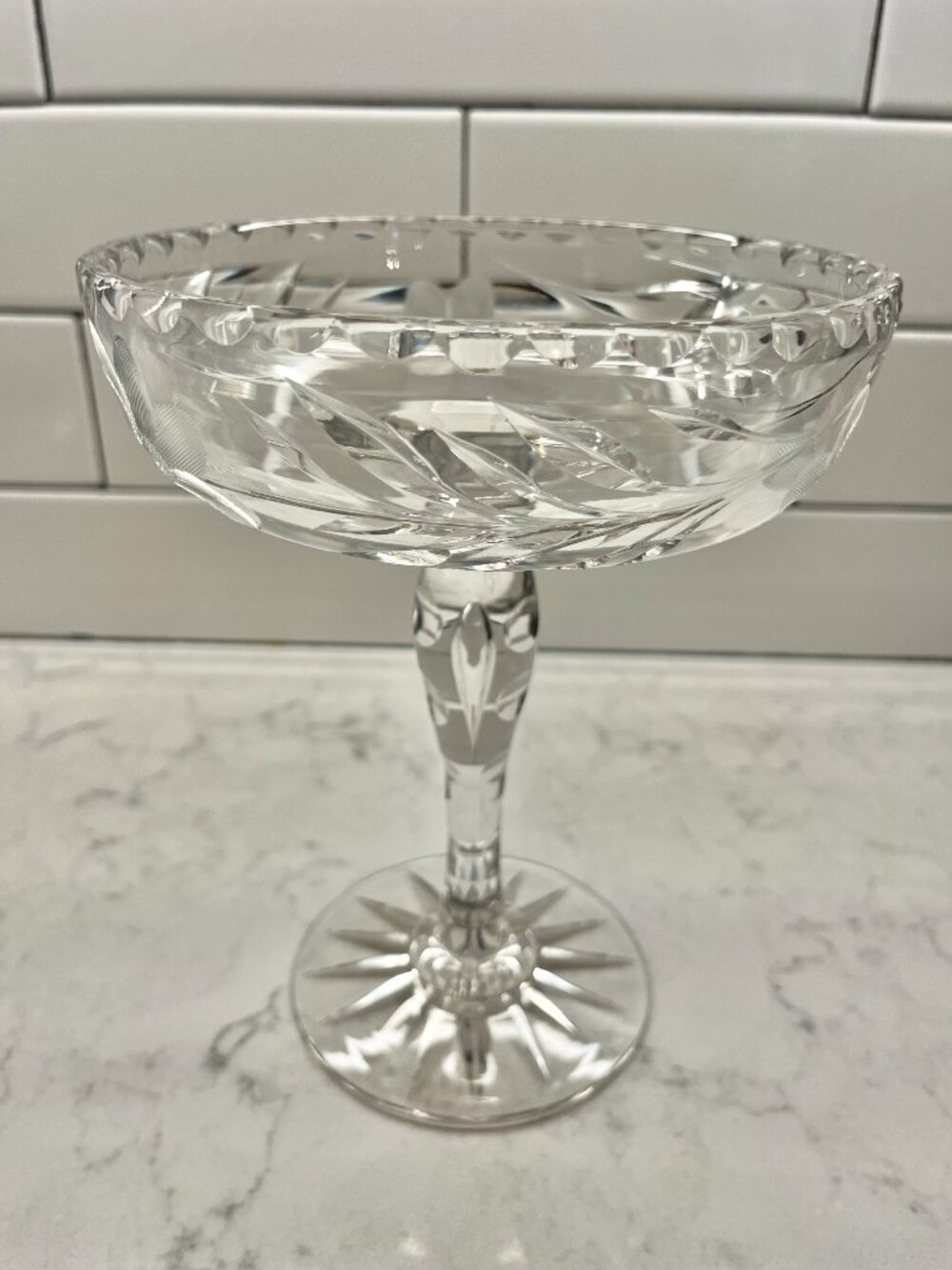 Gorgeous Antique APB American Brilliant Cut Crystal Pedestal Compote Tazza Bowl